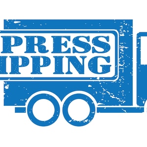 May include: A blue truck with the words "EXPRESS SHIPPING" on the side. The truck has a distressed, vintage look.