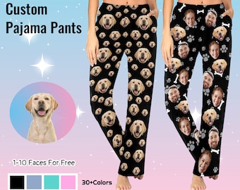 Custom Face Pajamas Pants Personalized Pet Photo Pajama Trousers Women Men Party Gift for Family Lover Friends Mothers Fathers Day Christmas