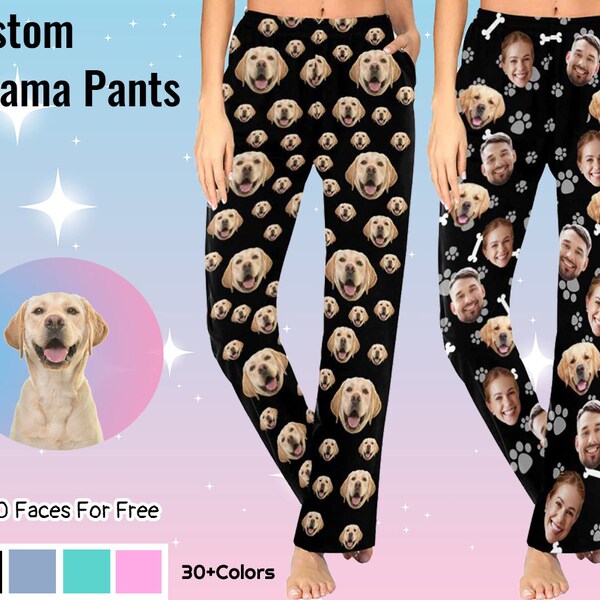 Custom Face Pajamas Pants Personalized Pet Photo Pajama Trousers Women Men Party Gift for Family Lover Friends Mothers Fathers Day Christmas