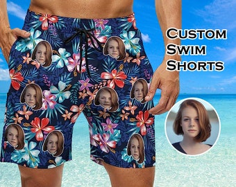 Custom Men's Swim Trunk Face Swim Shorts Personalized Beach Shorts Photo Trip Vacation Bachelor Party Anniversary Birthday Fathers Day Gift