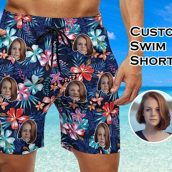 Custom Men's Swim Trunk Face Swim Shorts Personalized Beach Shorts Photo Trip Vacation Bachelor Party Anniversary Birthday Fathers Day Gift