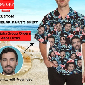 Custom Face Hawaiian Shirt for Men Personalized Photo Text Hawaii Shirt Bachelor Party Shirts Anniversary Vacation Trip Fathers Day Gift image 1