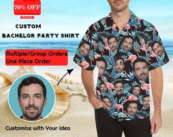 Camicia hawaiana con faccia personalizzata da uomo Testo fotografico personalizzato Camicia Hawaii Camicie per addio al celibato Anniversario Viaggio di vacanza Regalo per la festa del papà