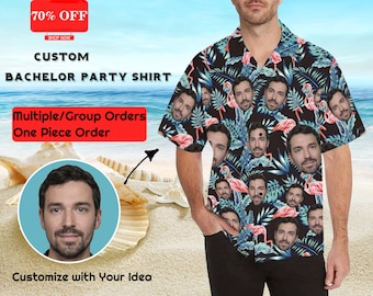 Custom Face Hawaiian Shirt for Men Personalized Photo Text Hawaii Shirt Bachelor Party Shirts Anniversary Vacation Trip Fathers Day Gift