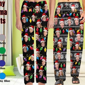 Custom Face Pajamas Pants Personalized Dog Cat Photo Pajama Trousers Women Men Kids Party Gift Family Lover Mothers Fathers Day Christmas