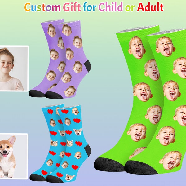 Custom Face Socks with Text Personalized Photo Sox Anniversary Birthday Christmas Gift for Unisex Adult Women Men Child Kids Family Couple