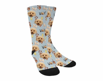 Custom Kid's Socks with Face Personalized Photo on Sox Woof Dog Paw Print Bone Gift for Birthday Children's Day