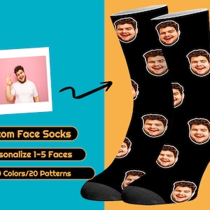 Custom Face Socks with Photo Name Personalized Sox with Picture Mothers Fathers Day Anniversary Birthday Gift for Unisex Adult Child Kids