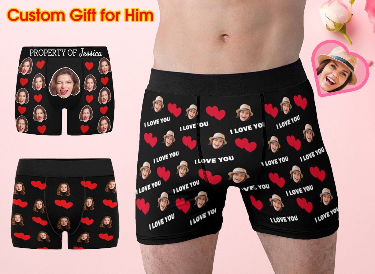 Custom Face Boxers Briefs for Men Underwear Personalized Photo Underpants Birthday Anniversary Christmas Valentines Day Gift for Him