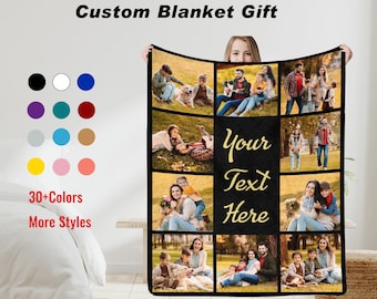 Custom Photo Blanket Collage Personalize Family Couple Besties Text Memorial Blanket Mothers Fathers Day Anniversary Birthday Christmas Gift