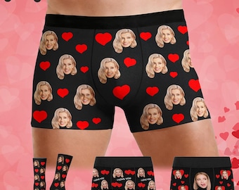 Custom Face Boxers Briefs Personalized Photo Underwear Face Socks Anniversary Valentine's Day Gift