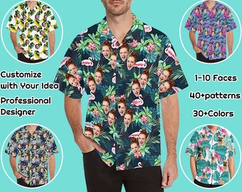 Chemise hawaïenne avec visage personnalisé pour hommes, t-shirt photo personnalisé, chemise de fête de célibataire, anniversaire de cowboy, voyage de vacances, cadeau de fête des pères