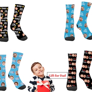 Custom Socks with Faces Personalized Photo Text Sox Birthday Father's Day Gift for Dad Grandpa