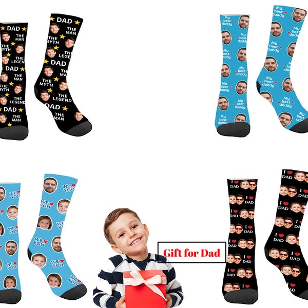 Custom Socks with Faces Personalized Photo Text Sox Birthday Father's Day Gift for Dad Grandpa