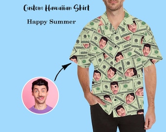 Custom Mens Hawaiian Shirt with Face Personalized Photo Tshirt Beach Shirts Summer Hawaii Shirt Vacation Shirt Gift for Boyfriend Husband