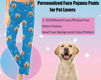 Custom Face Pajamas Pants Personalized Pet Dog Photo Pajama Bottoms Women Men Pj Trousers Pajama Party Gift for Lover Mothers Fathers Day