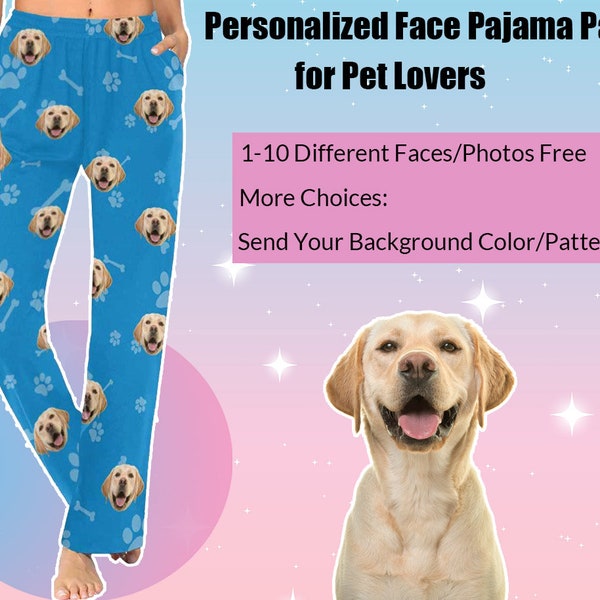 Custom Face Pajamas Pants Personalized Pet Dog Photo Pajama Bottoms Women Men Pj Trousers Pajama Party Gift for Lover Mothers Fathers Day