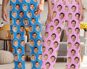 Custom Face Pajama Pants, Personalized Photo Trousers