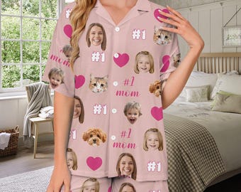 Custom Face Pajama Set, Personalized PJs, Photo Pajamas for Mom, Mothers Day Gift