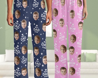 Custom Face Pajama Pants, Personalized Photo Pajama Trousers, Gift for Dad Mom