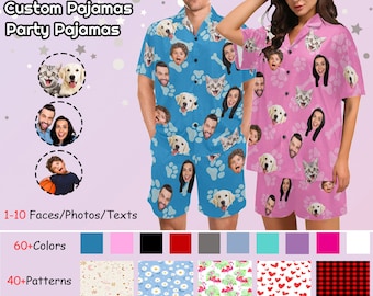 Custom Face Pyjama Set Gepersonaliseerde Pet Dog Photo Pyjamas Women Men Short Pyjama Pj Party Gift voor Couple Lover Mothers Fathers Day