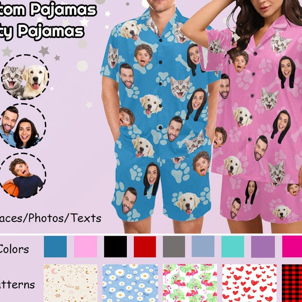 Custom Face Pyjama Set Gepersonaliseerde Pet Dog Photo Pyjamas Women Men Short Pyjama Pj Party Gift voor Couple Lover Mothers Fathers Day