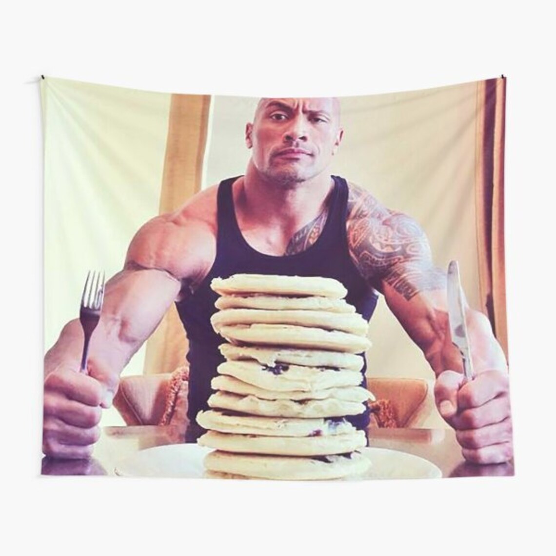 Dwayne the Rock Johnson Eating Blueberry Pancakes Tapestry - Etsy