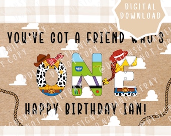 Von Toy Story inspirierte erste Geburtstagsbanner-Vorlage | Bearbeitbarer digitaler Download