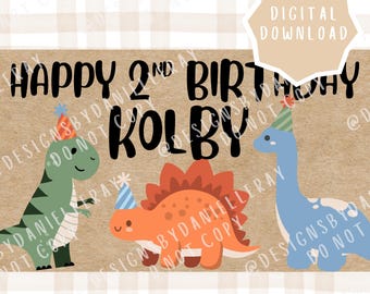 Sjabloon voor spandoek digitale dinosaurusverjaardag | Eerste verjaardag dino | Bewerkbare digitale download | Dino-verjaardagsdecoratie
