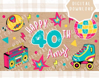 de Bannière d'anniversaire des années 80 | Décoration de fête rétro groovy (téléchargement numérique)