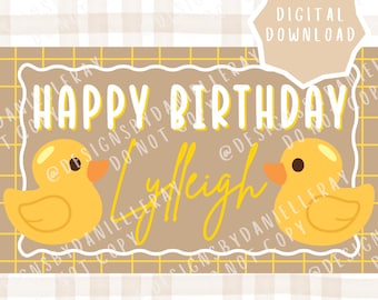 de Bannière numérique d'anniversaire de canard jaune | Téléchargement numérique modifiable