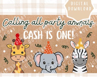 Sjabloon voor spandoek verjaardag digitale feestbeesten | Verjaardag feestbeesten | Bewerkbare digitale download | Verjaardagsdecoratie dieren