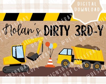 Verjaardagsbanner vuile 3RD-Y bouwvoertuigen | Decoratie derde verjaardag (digitale download)