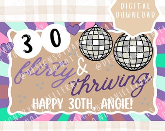 Sjabloon voor digitaal 30 flirterig en bloeiend verjaardagsbanner | 30e verjaardag | Bewerkbare digitale download | 13 Op weg naar 30 verjaardagsdecoratie