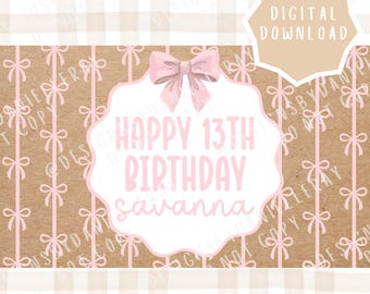 de Bannière d'anniversaire noeud papillon | Décoration de fête girly (téléchargement numérique 90 x 60 po.)