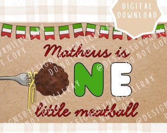 Verjaardagsbanner One Little Meatball | Bewerkbare sjabloon (digitale download 36 x 60 inch)