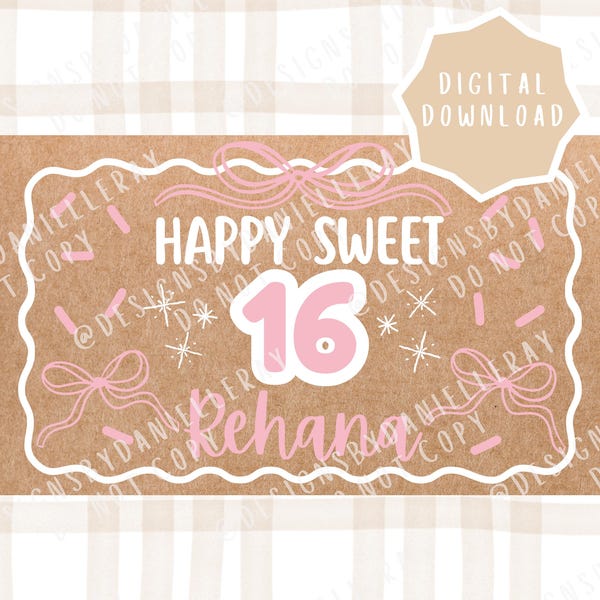 Digital Sweet 16 Bows Birthday Banner Template | Sweet 16 Birthday | Editable Digital Download | Sweet 16 Pink Birthday Decor