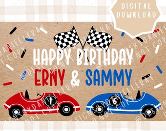 Bannière d'anniversaire de voiture de course | Double anniversaire (téléchargement numérique)