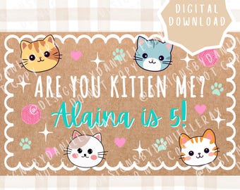 Sjabloon voor spandoek verjaardag kitten | Ben jij een kitten-thema | Bewerkbare digitale download