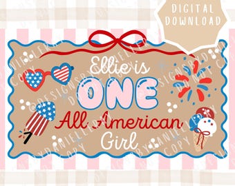 Banner de aniversário "One All American Girl" | Modelo editável para download digital