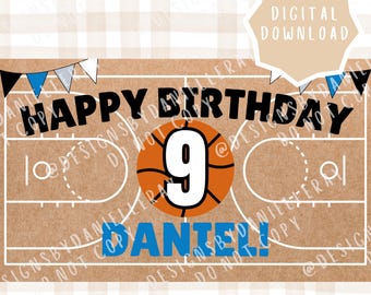 de Bannière d'anniversaire numérique de basket-ball | Anniversaire de basket-ball | Téléchargement numérique modifiable | Décoration d'anniversaire de basket-ball