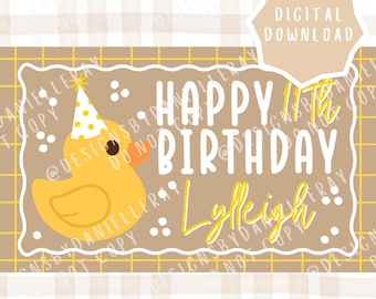 de Bannière numérique d'anniversaire de canard jaune | Téléchargement numérique modifiable