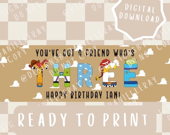 Klaar om af te drukken op Toy Story geïnspireerde sjabloon voor spandoek voor derde verjaardag | Bewerkbare digitale download