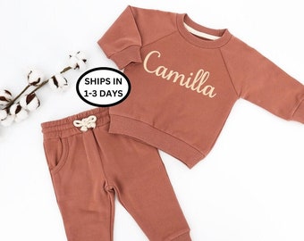 Baby Tracksuit,Embroidered Baby Name, Jogger set for kids,2 pieces set,baby gift,Organic Cotton 2-Piece Baby Sweatsuit.