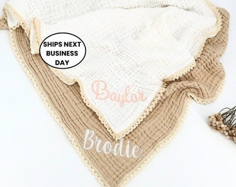 Luxury Baby Swaddle blanket, Baby Blanket, Muslin blanket, embroidered name baby blanket, baby shower gift.