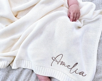 Baby Blanket,Custom baby blanket, Embroidered  Name,Stroller Blanket,Newborn Baby Gift ,Soft Breathable Cotton Knit