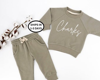 Organic Cotton Baby Tracksuit,Embroidered Baby Name, Jogger set for kids,2 pieces set,baby gift,Organic Cotton 2-Piece Baby Sweatsuit.