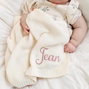 Knitted Baby Blanket, Embroidered Baby Blanket, Personalized  Baby Name Blanket, Soft Cotton Baby Blanket, Newborn Gifts, Baby Keepsake Gift