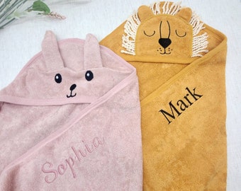 Animal Hooded baby Towel, Newborn Baby towel Gift, Kids Towel with Embroidered Name Personalised,Bath Time,Baby Shower Gift