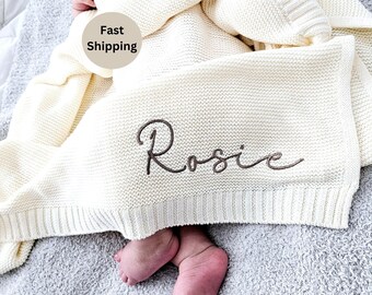 Baby Blanket,Embroidered Name,Stroller Blanket,Newborn Baby Gift ,Soft Breathable Cotton Knit